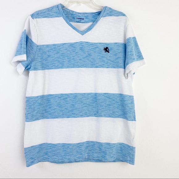 Express Other - Men’s Express v-neck White Blue stripe Tee-shirt L
